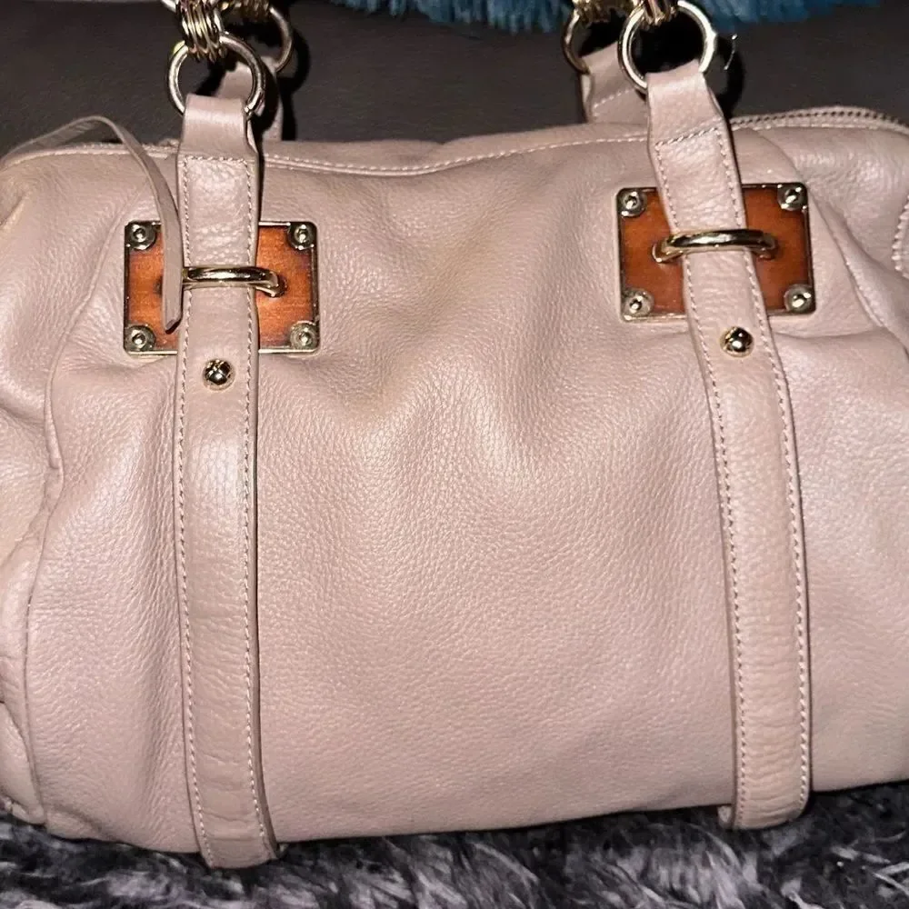 ELLIOTT LUCCA Pebbled Leather Belted Grey Hobo Shoulder Bag Chain Detail